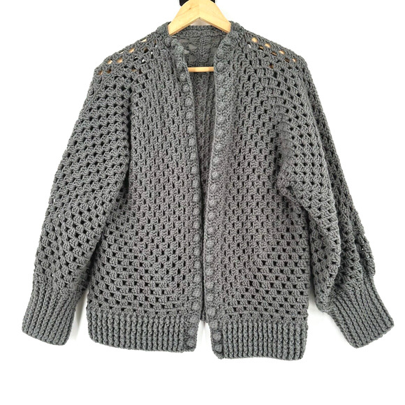 Womens Handmade Crochet Open Front Cardigan Large Open Knit Cottagecore Boho - Picture 1 of 4